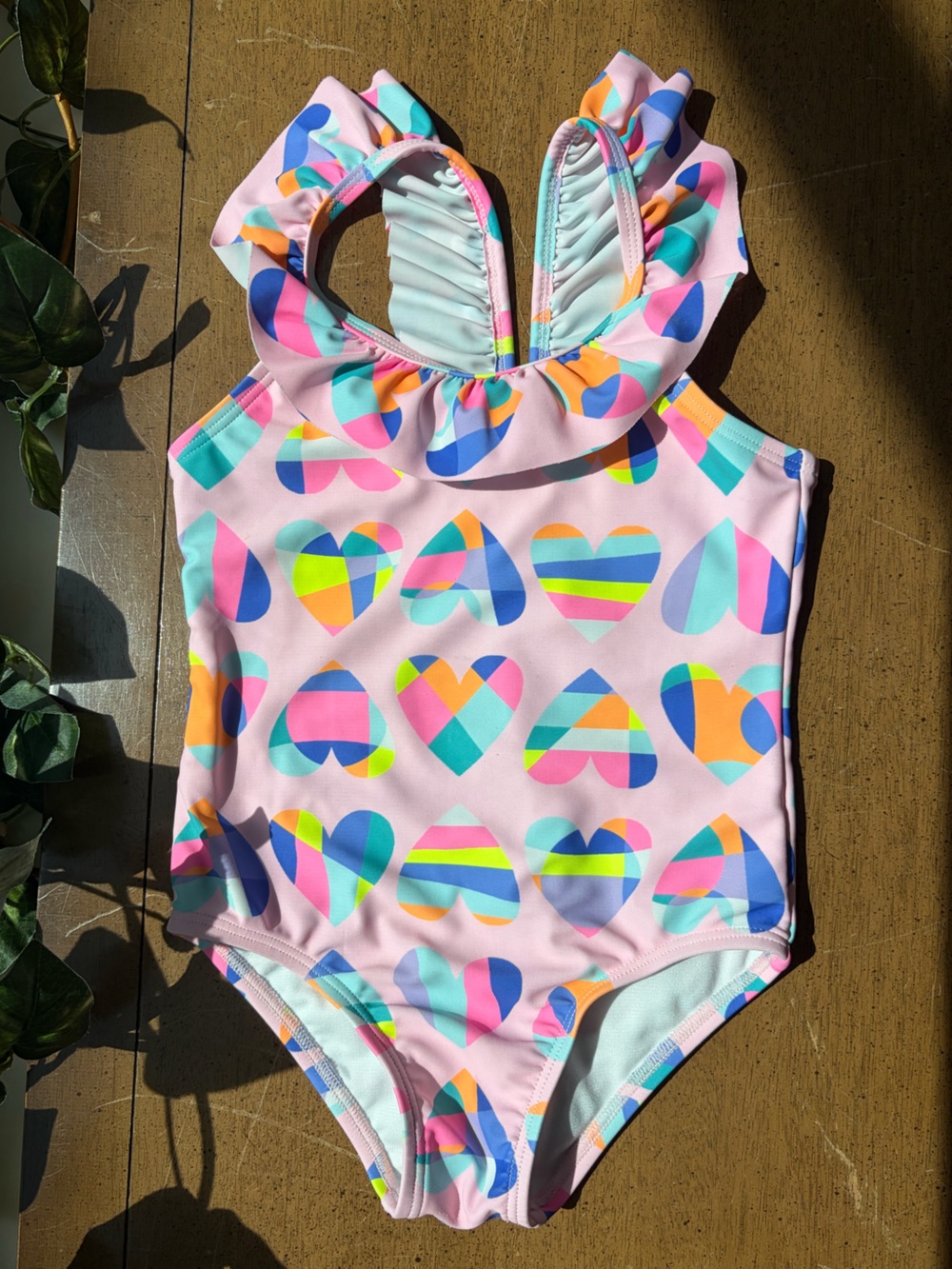 Toddler Girls Rainbow Heart Swimsuit 2T Ruffle One Piece Summer Bathing Suit